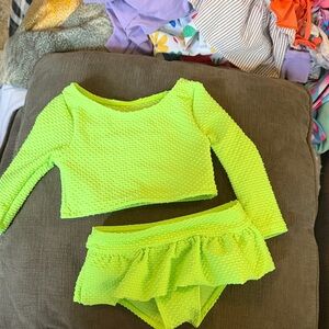 Neon Lime Textured Two-Piece Swimsuit Set